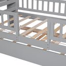 Twin Size House-Shaped Headboard with Fence Guardrails and Trundle ,Grey