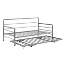 Twin Size Daybed with Adjustable Trundle, Pop Up Trundle, Silver