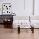 Modern Tempered Glass Coffee Table With 2 Tier Storage For Living Room