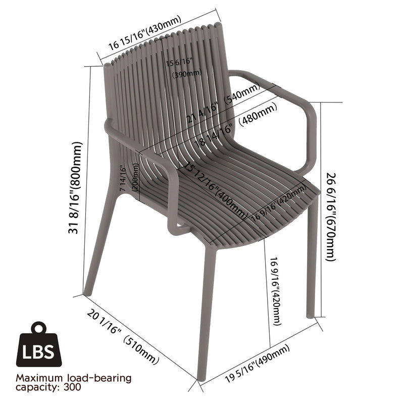 4 Piece Stackable Single Chairs With Vertical Stripe Design For All Weather