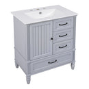 30" Bathroom Vanity With Sink, Bathroom Cabinet With A Door, 3 Drawers Legs, Adiustable Foot Pads - Gray