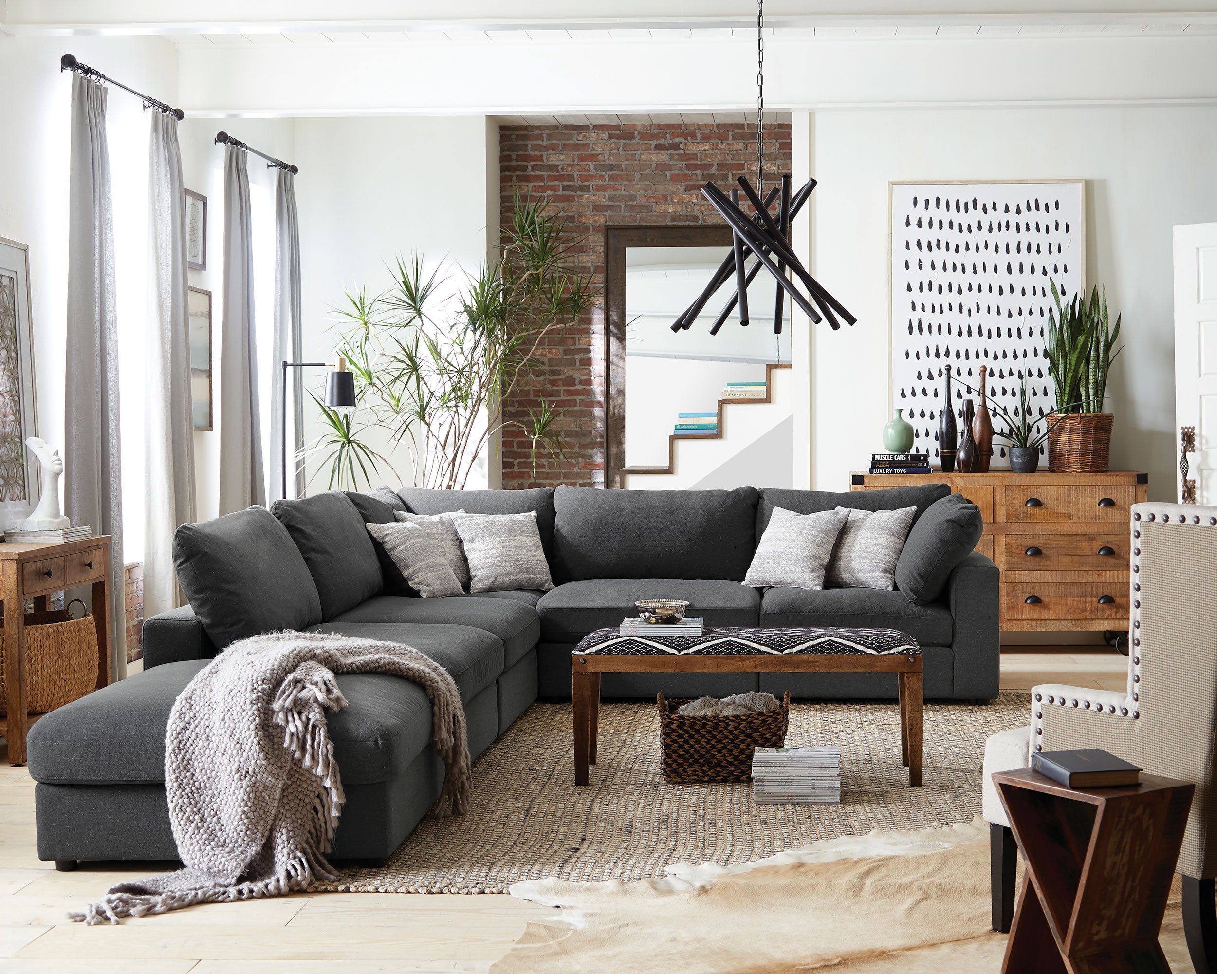 Serene 6-piece Upholstered Modular Sectional Sofa Charcoal — view 1