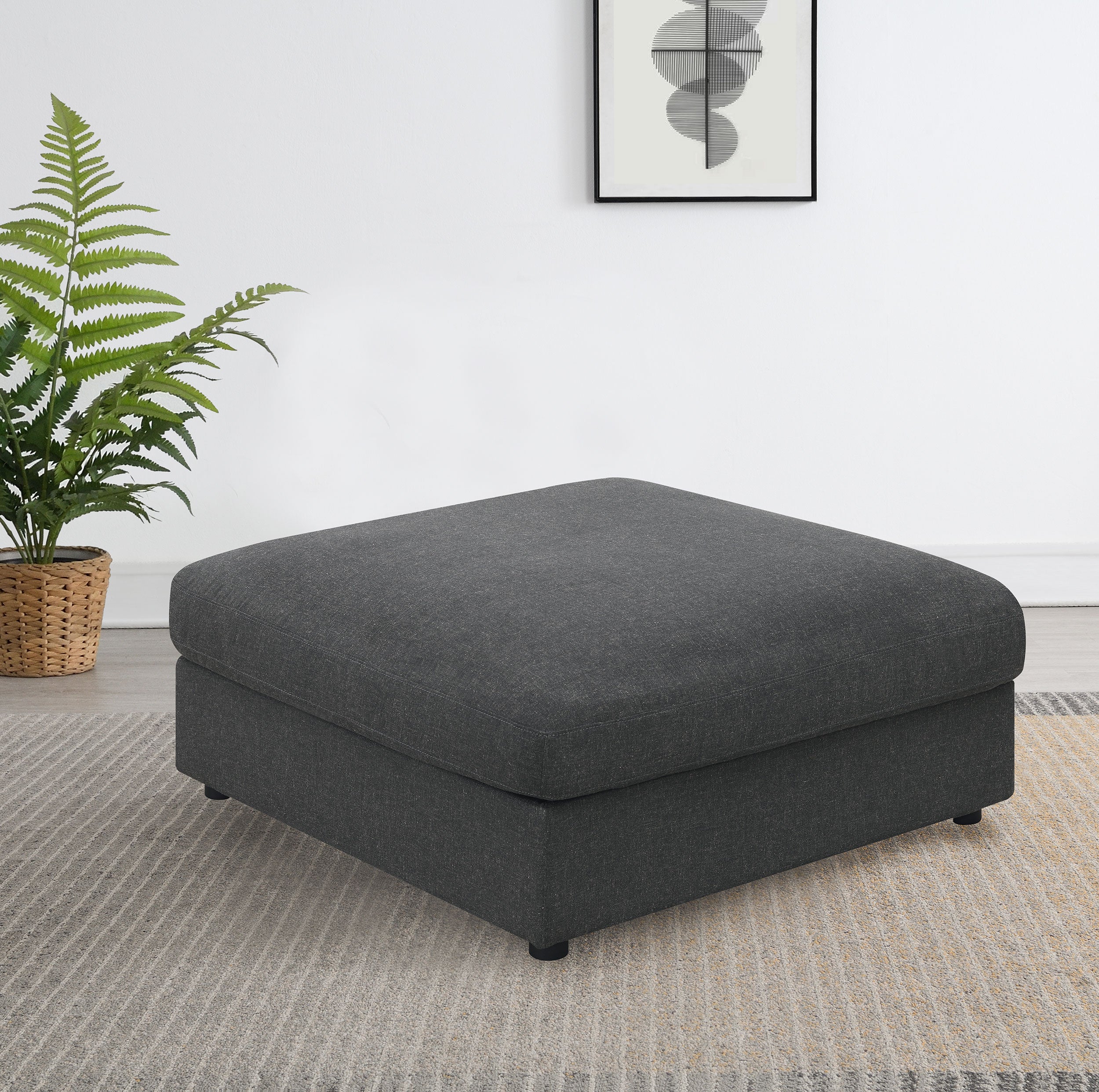Serene Square Upholstered Ottoman Charcoal — view 2