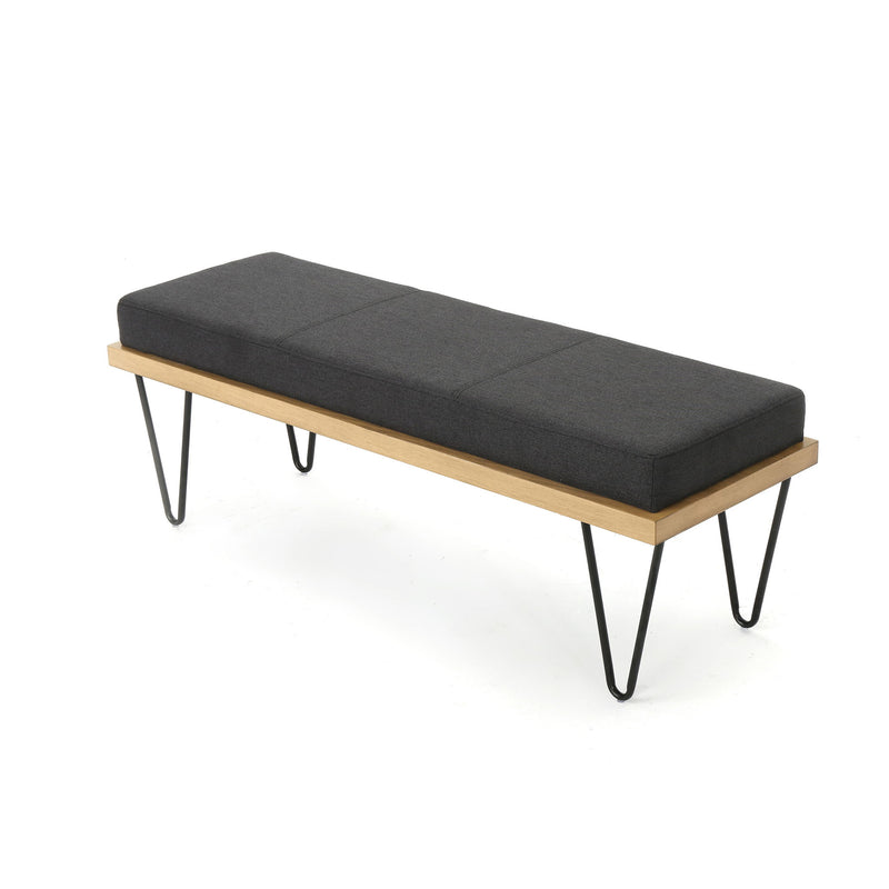 Upholstered Bench With Hairpin Legs - Charcoal Gray