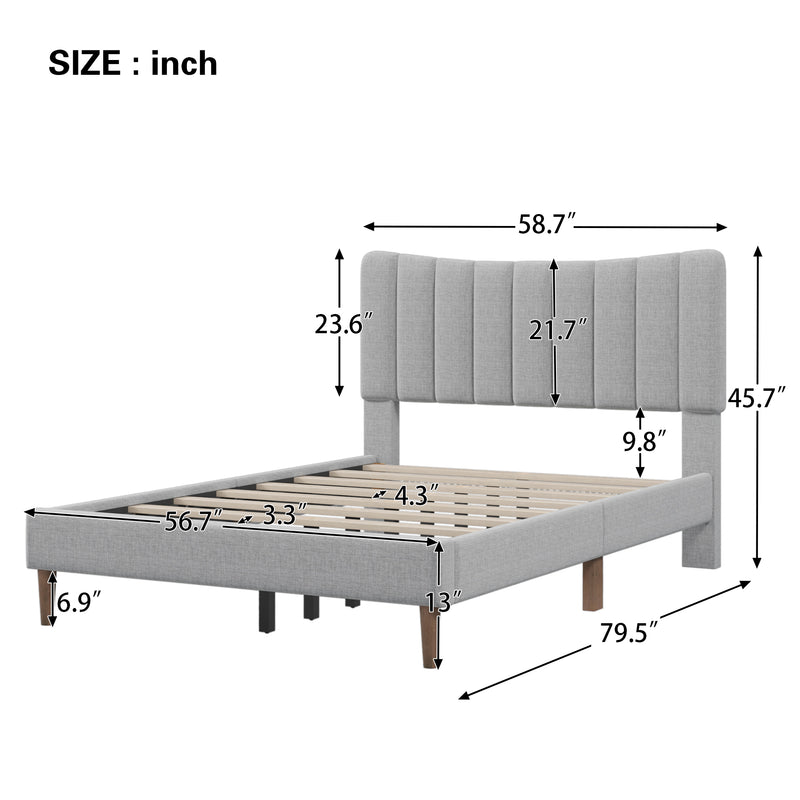 Upholstered Platform Bed Frame with Vertical Channel Tufted Headboard, No Box Spring Needed, Full,Gray