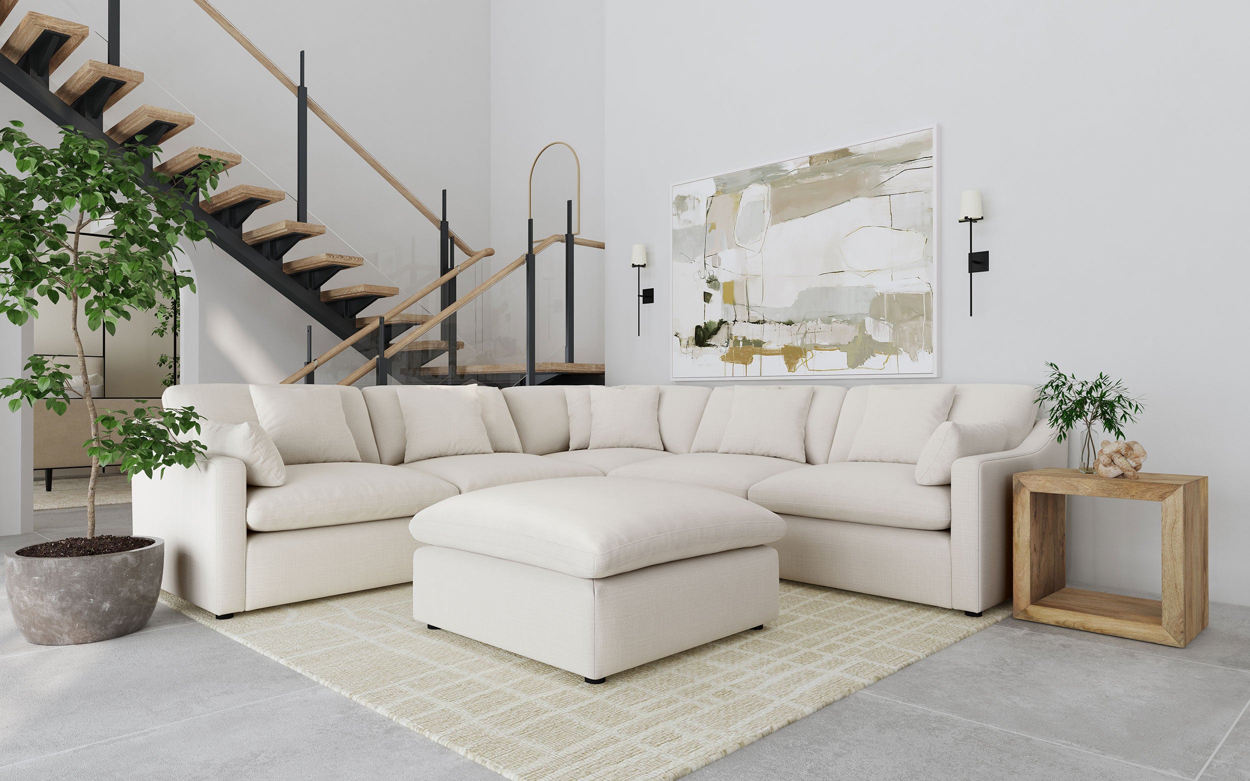 Hobson 6-piece Upholstered Modular Sectional Sofa Ivory — view 1