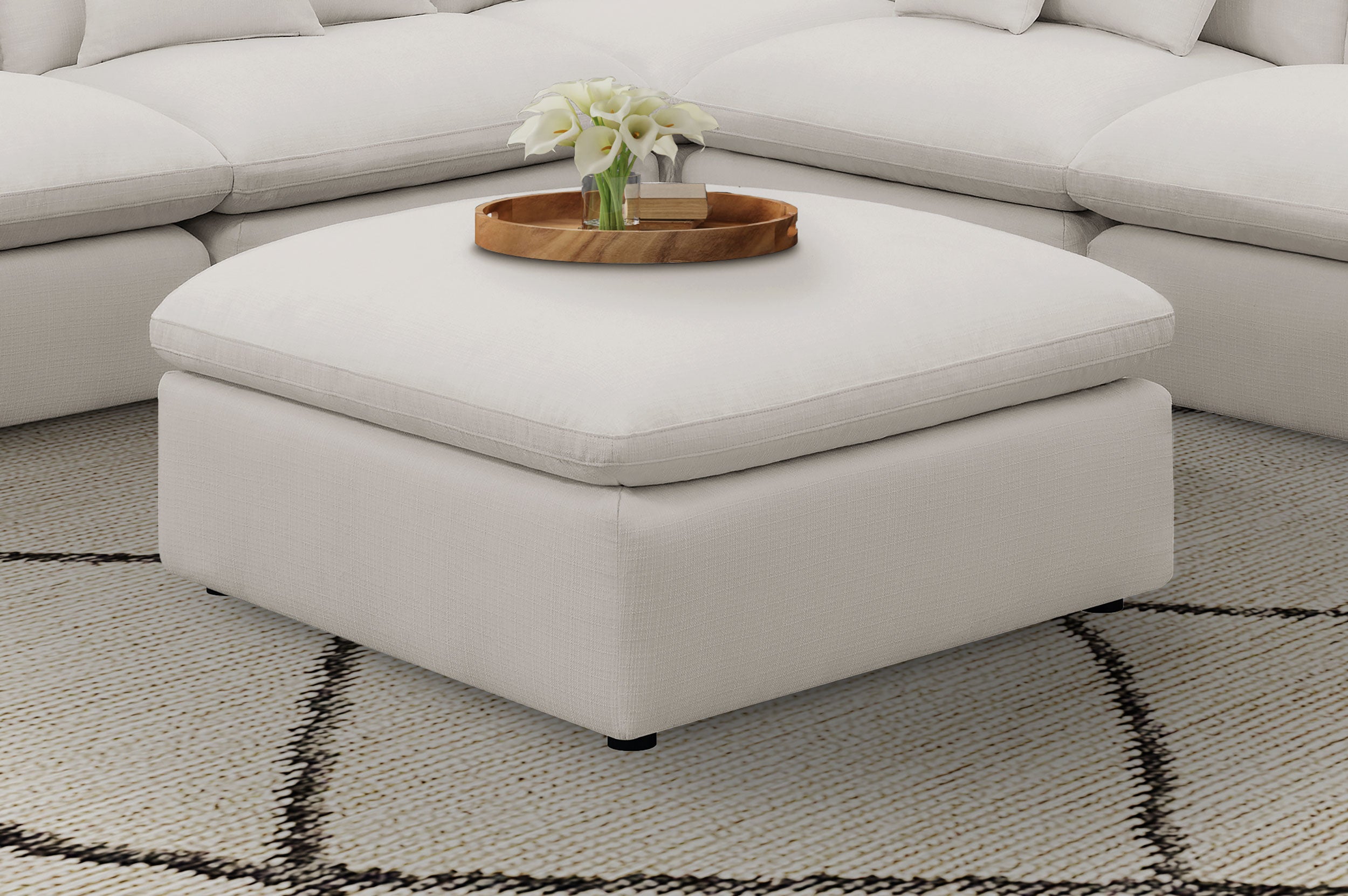 Hobson Square Upholstered Ottoman Ivory — view 2