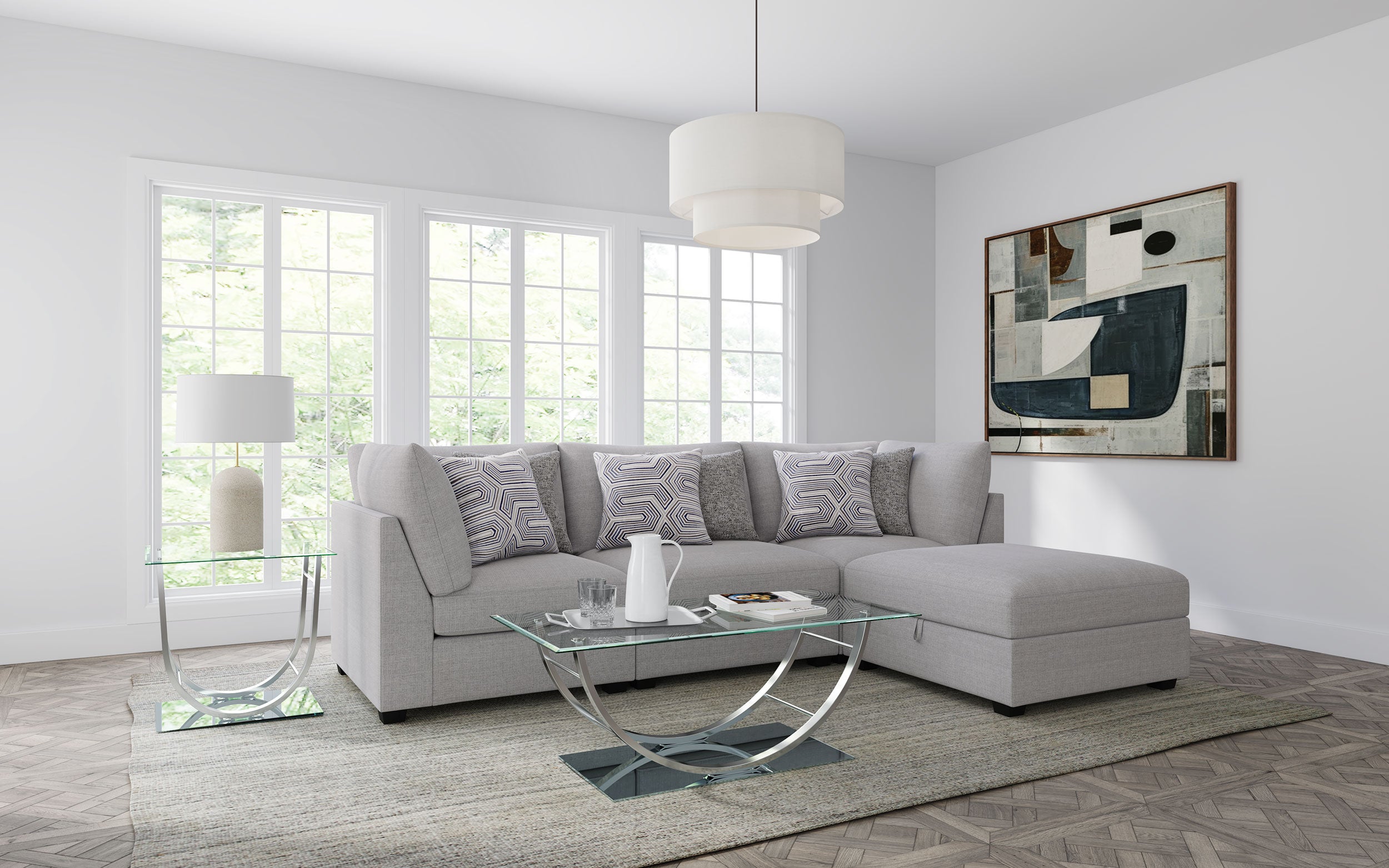 Cambria 4-piece Upholstered Modular Sectional Sofa Grey — view 1