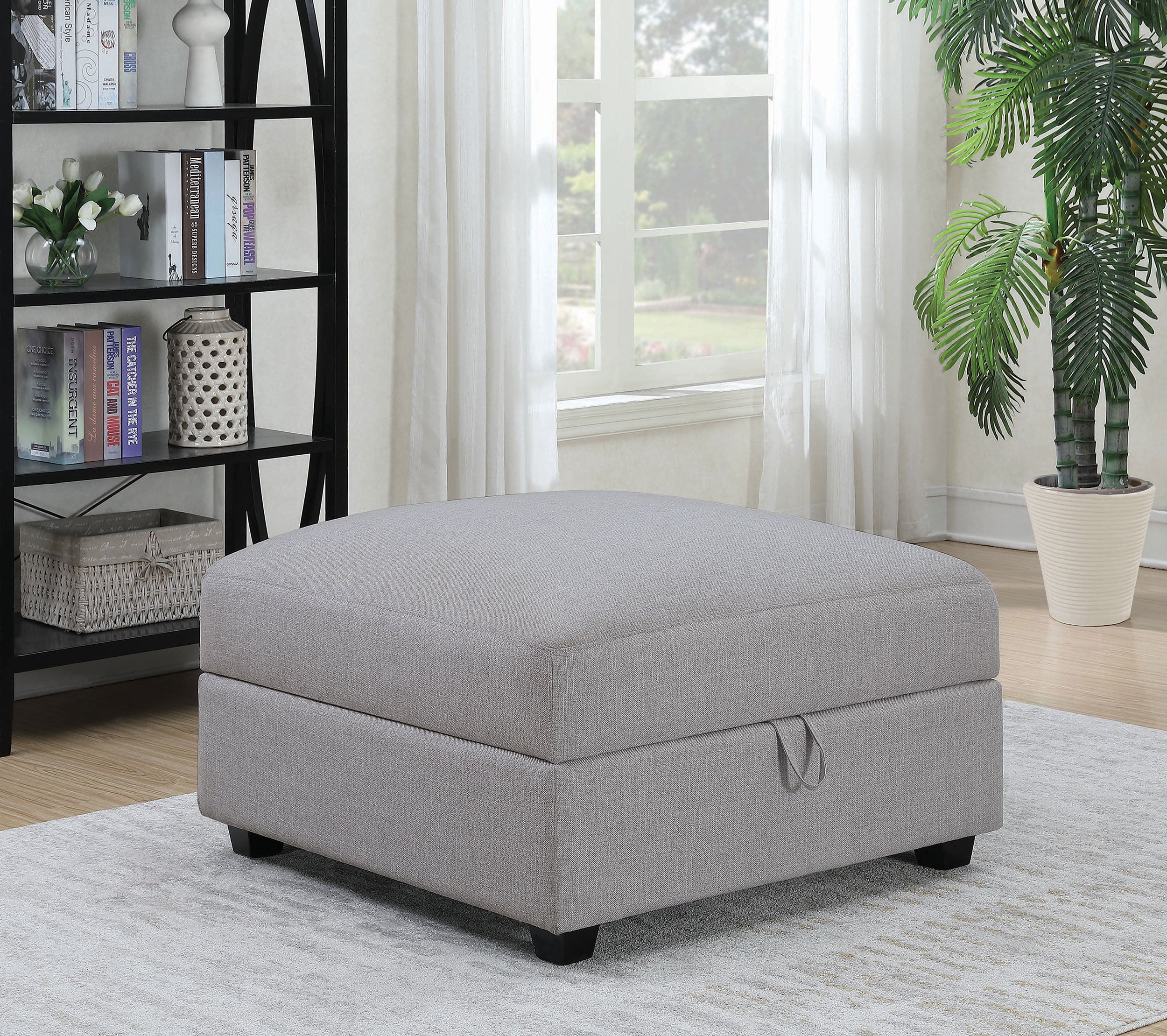 Cambria Square Upholstered Storage Ottoman Grey — view 2