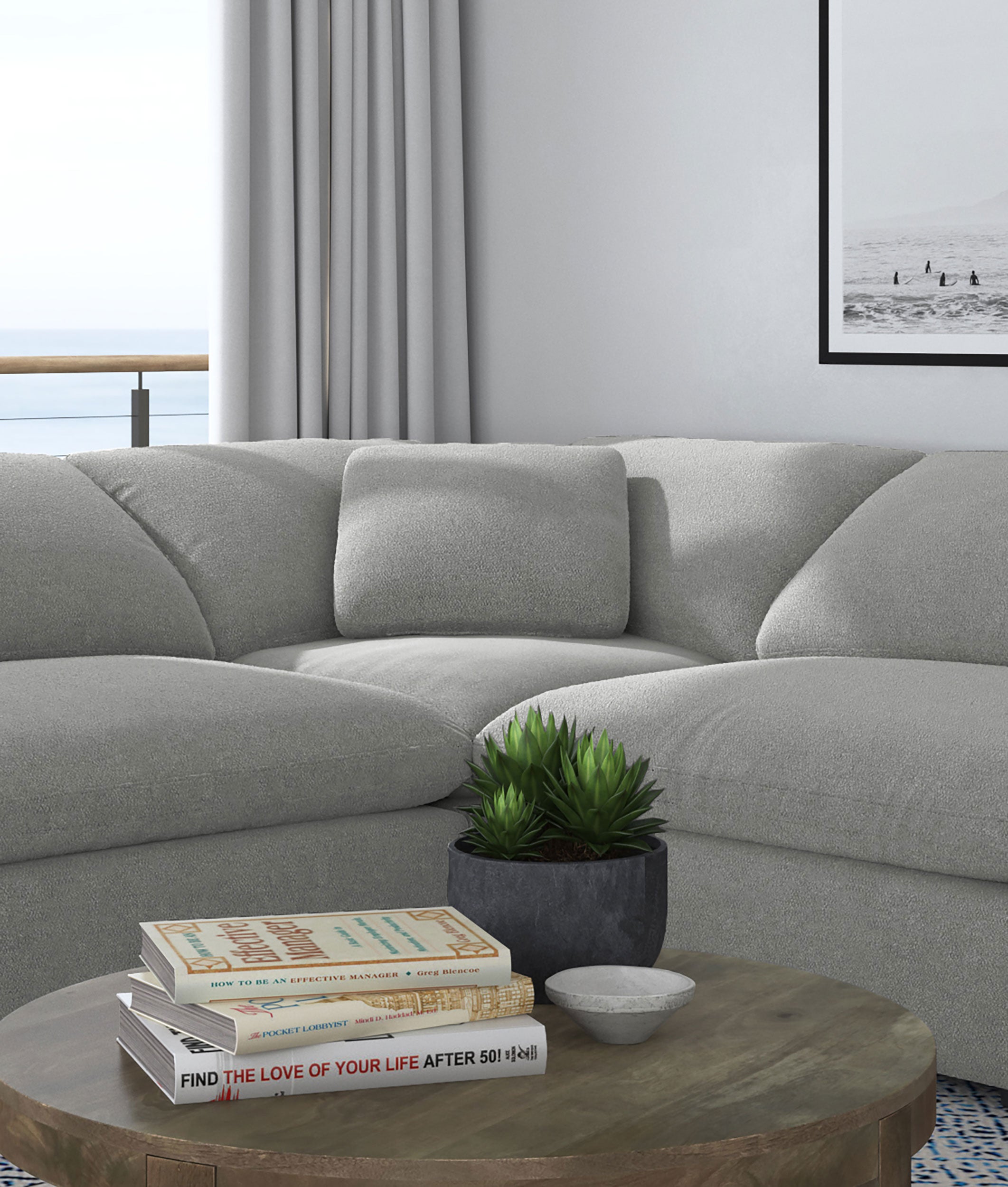 Raleigh Boucle Upholstered Corner Chair Grey — view 2