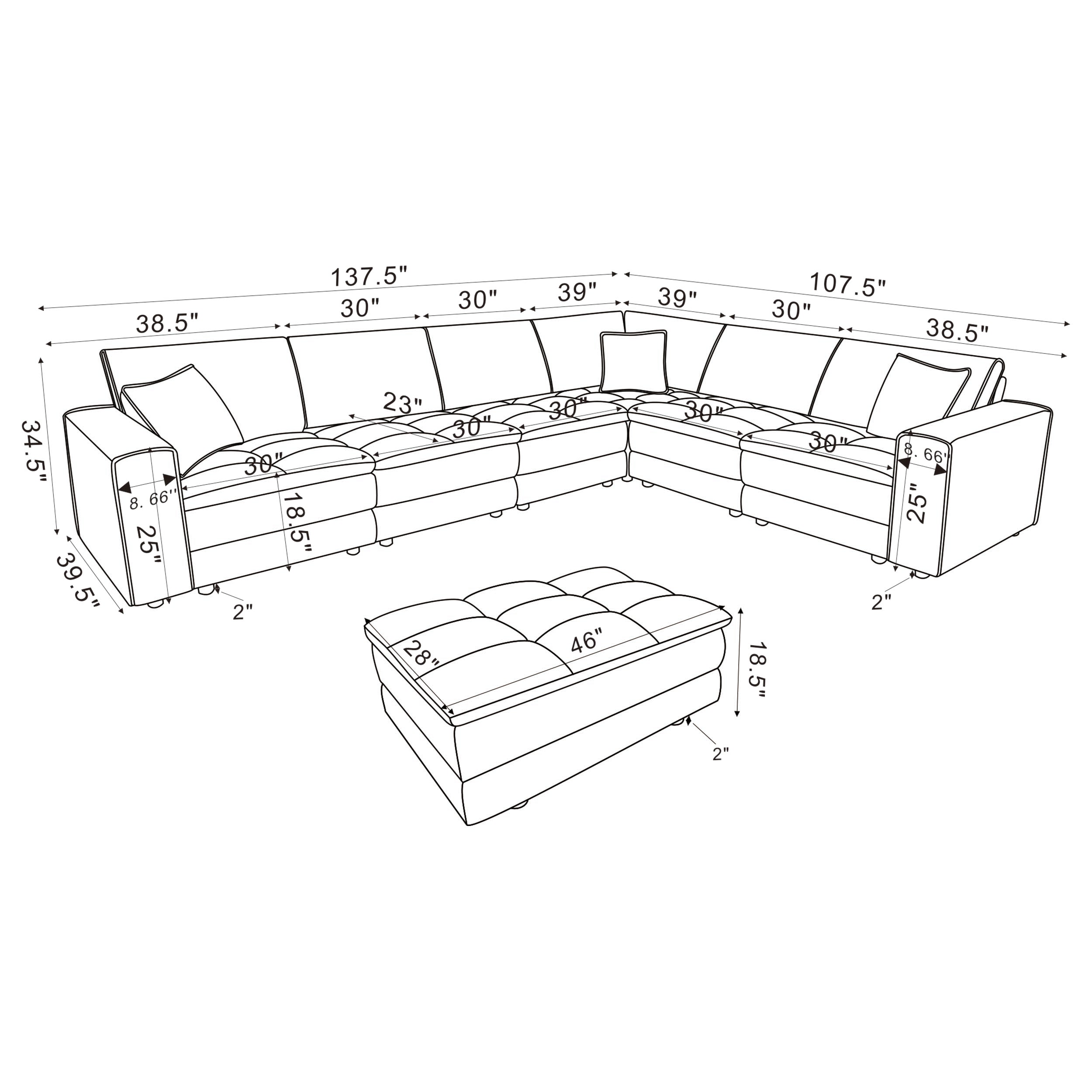Atlantic 7-piece Upholstered Modular Sectional Sofa Blue — view 12