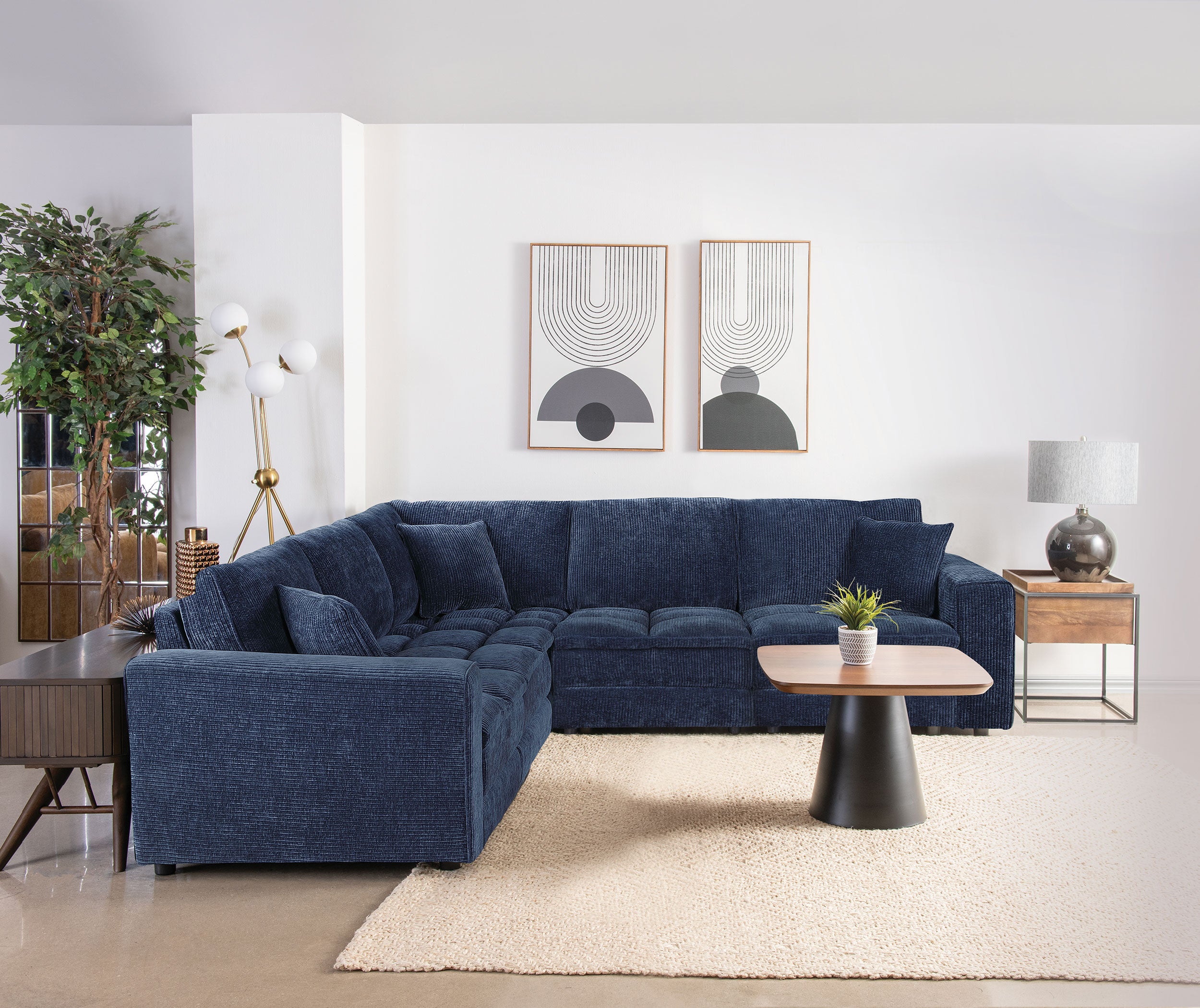 Atlantic 5-piece Upholstered Modular Sectional Sofa Blue — view 1