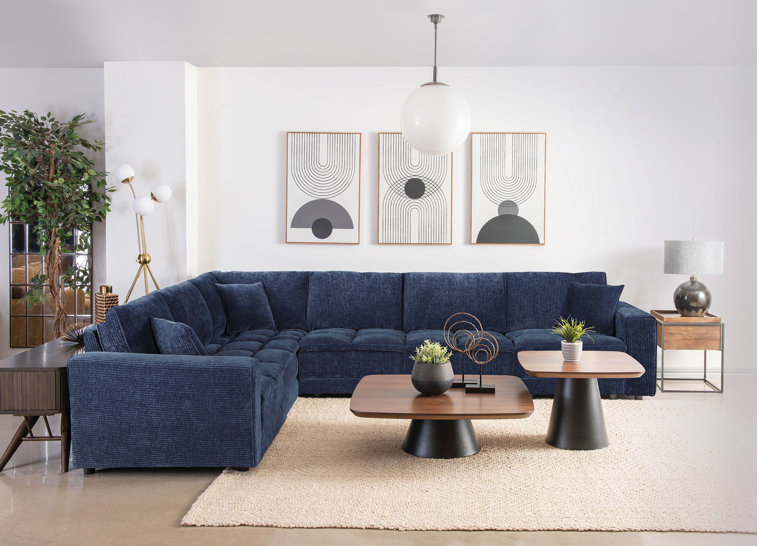 Atlantic 6-piece Upholstered Modular Sectional Sofa Blue — view 1