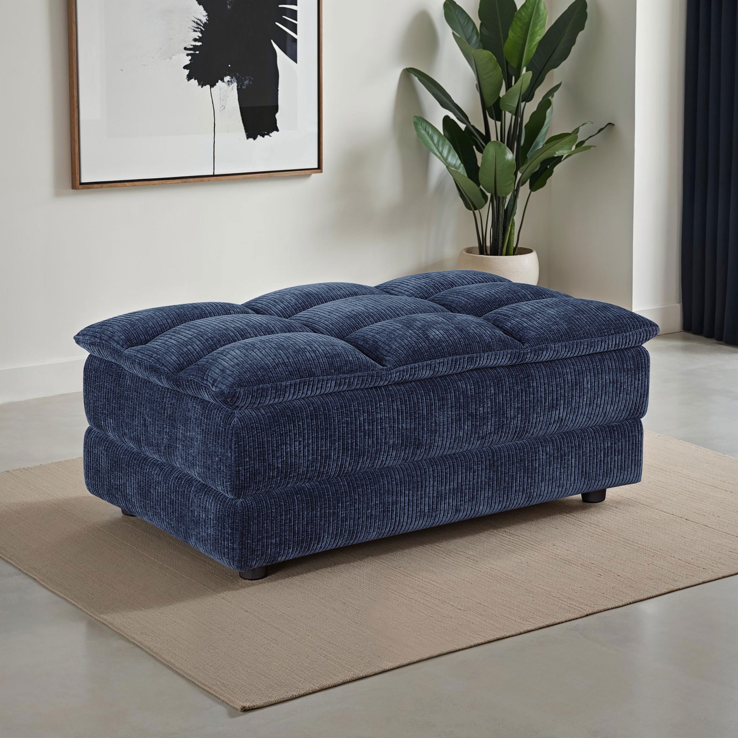 Atlantic Corduroy Upholstered Rectangular Ottoman Blue — view 2