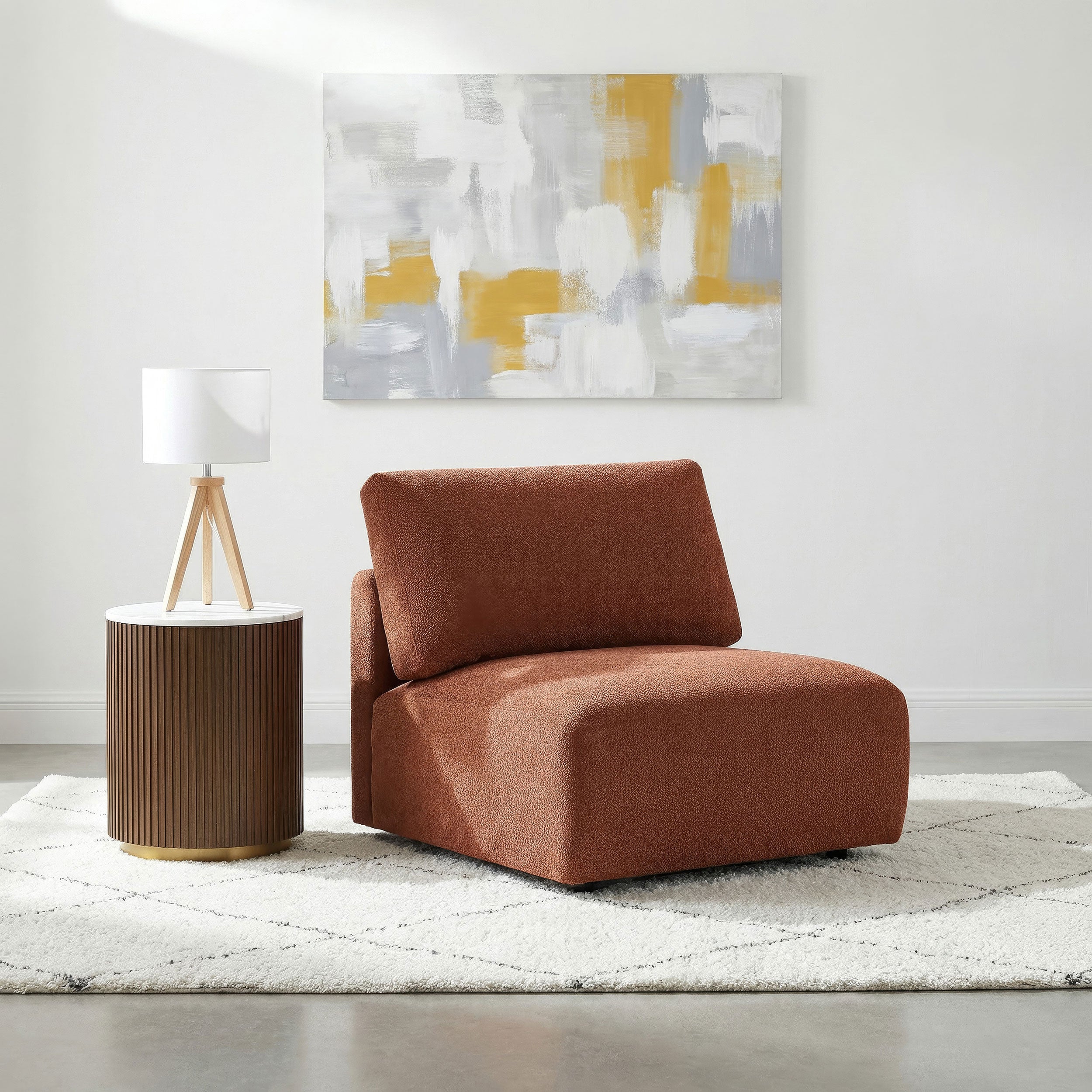 Elysia Chenille Upholstered Modular Armless Chair Coral — view 2