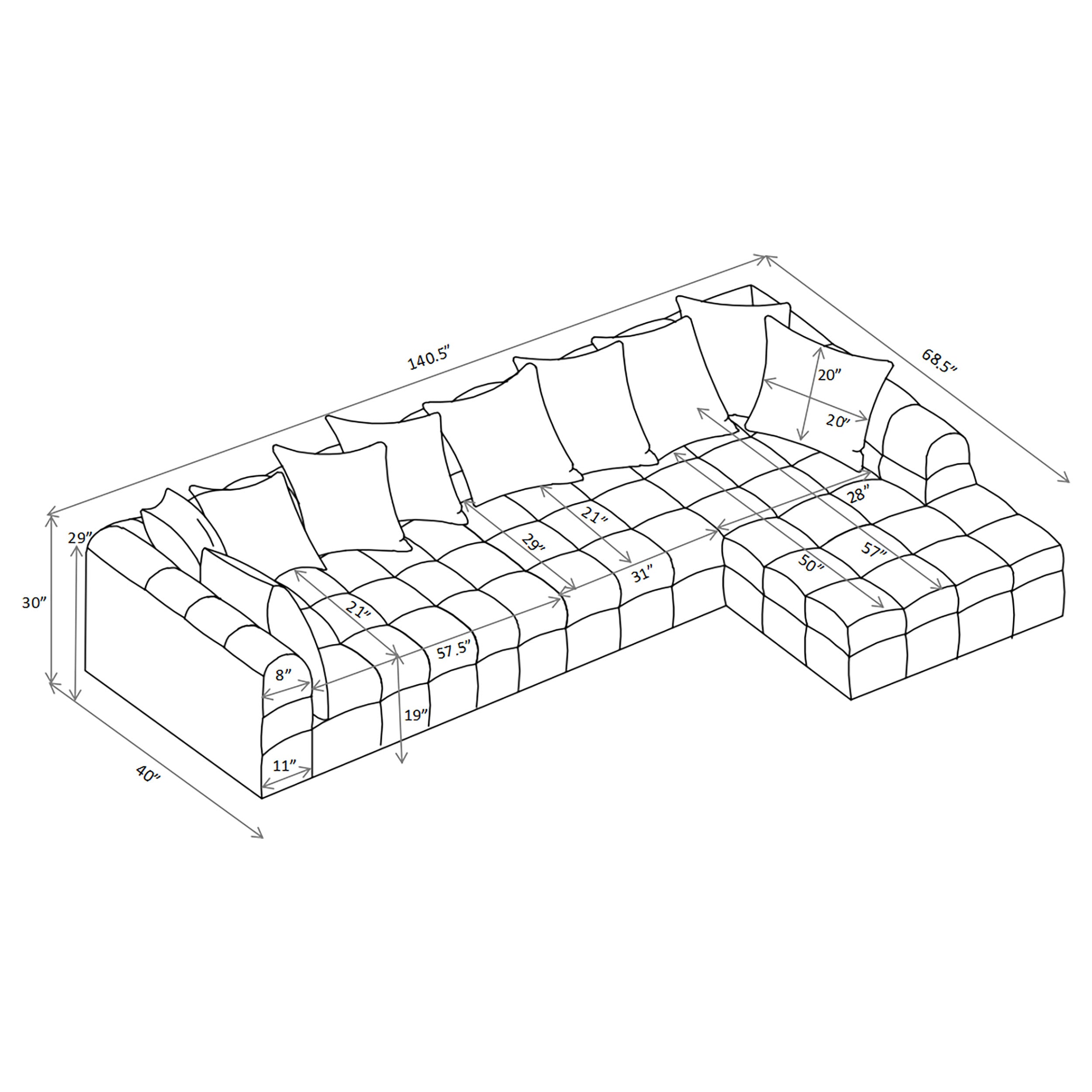 Amara 3-Piece Upholstered Sectional Sofa — view 10