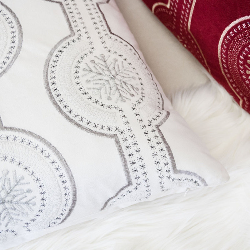 Holiday Throw Pillow With Snowflake Embroidery