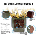 3 Pieces Ceramic Flowerpot, Planter For Patio, Garden Or Windowsills - Antique Light Green