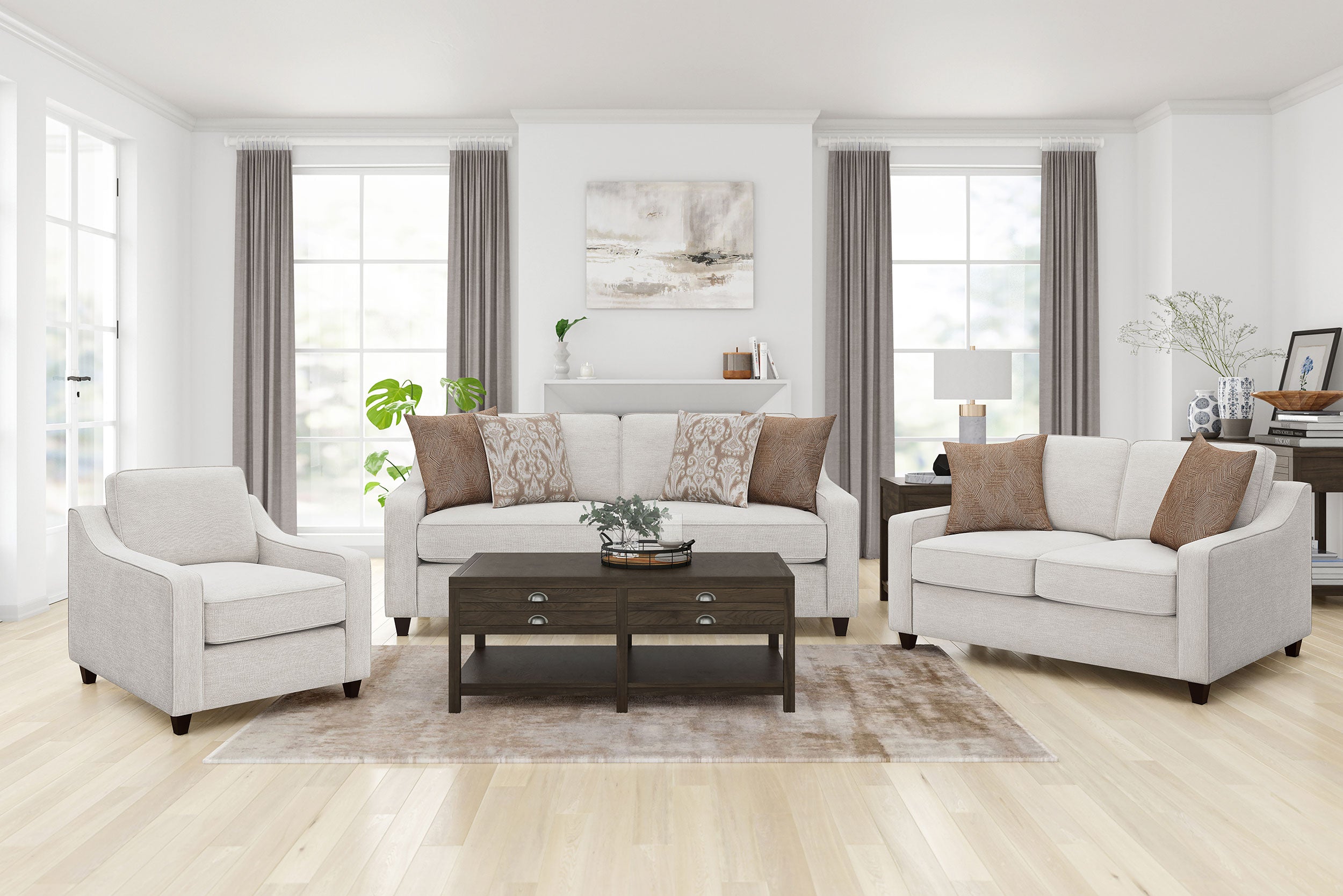 Christine 3-piece Upholstered Sloped Arm Sofa Set Beige — view 1