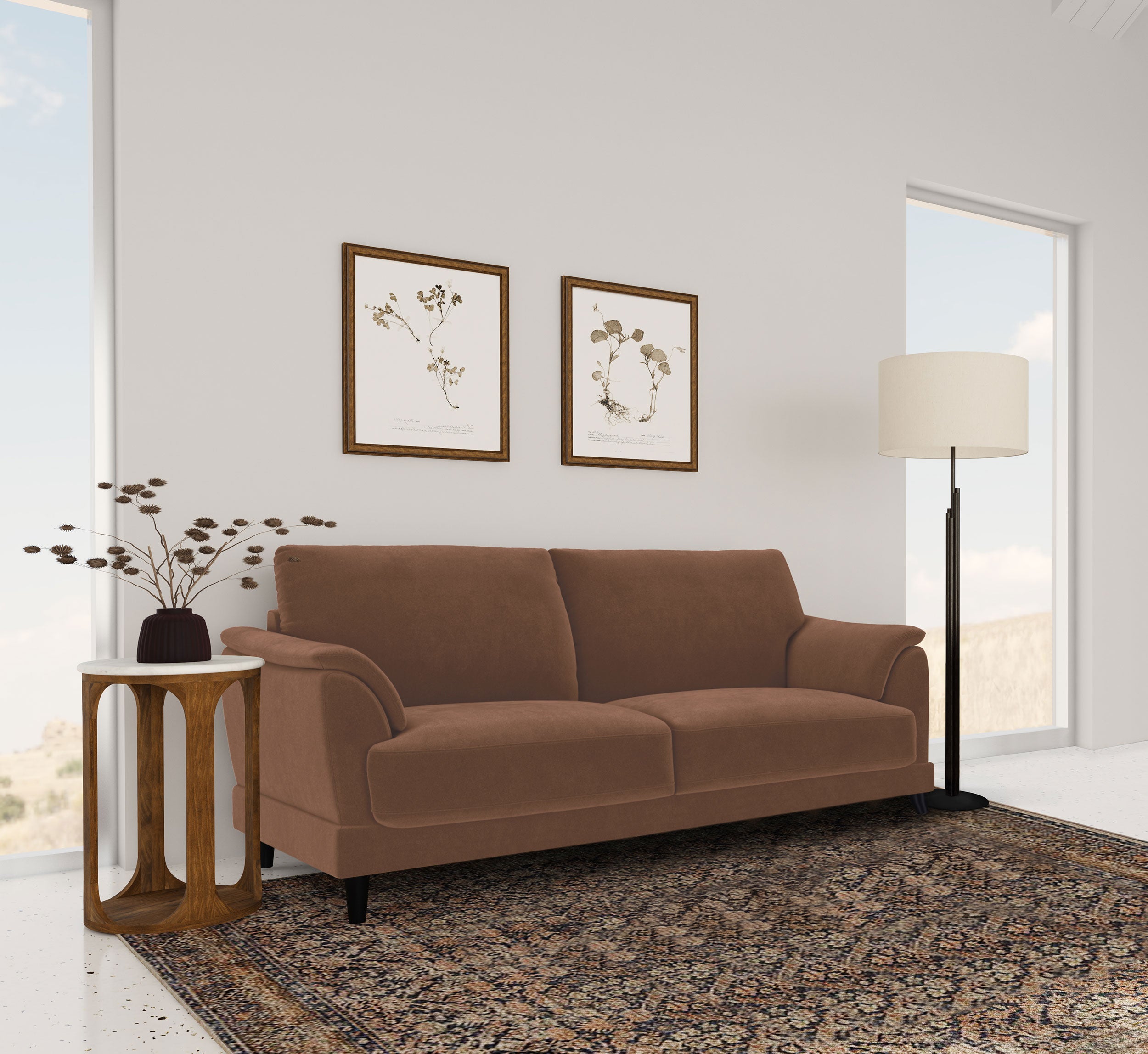Selma Velvet Upholstered Crescent Arm Sofa Rust — view 2