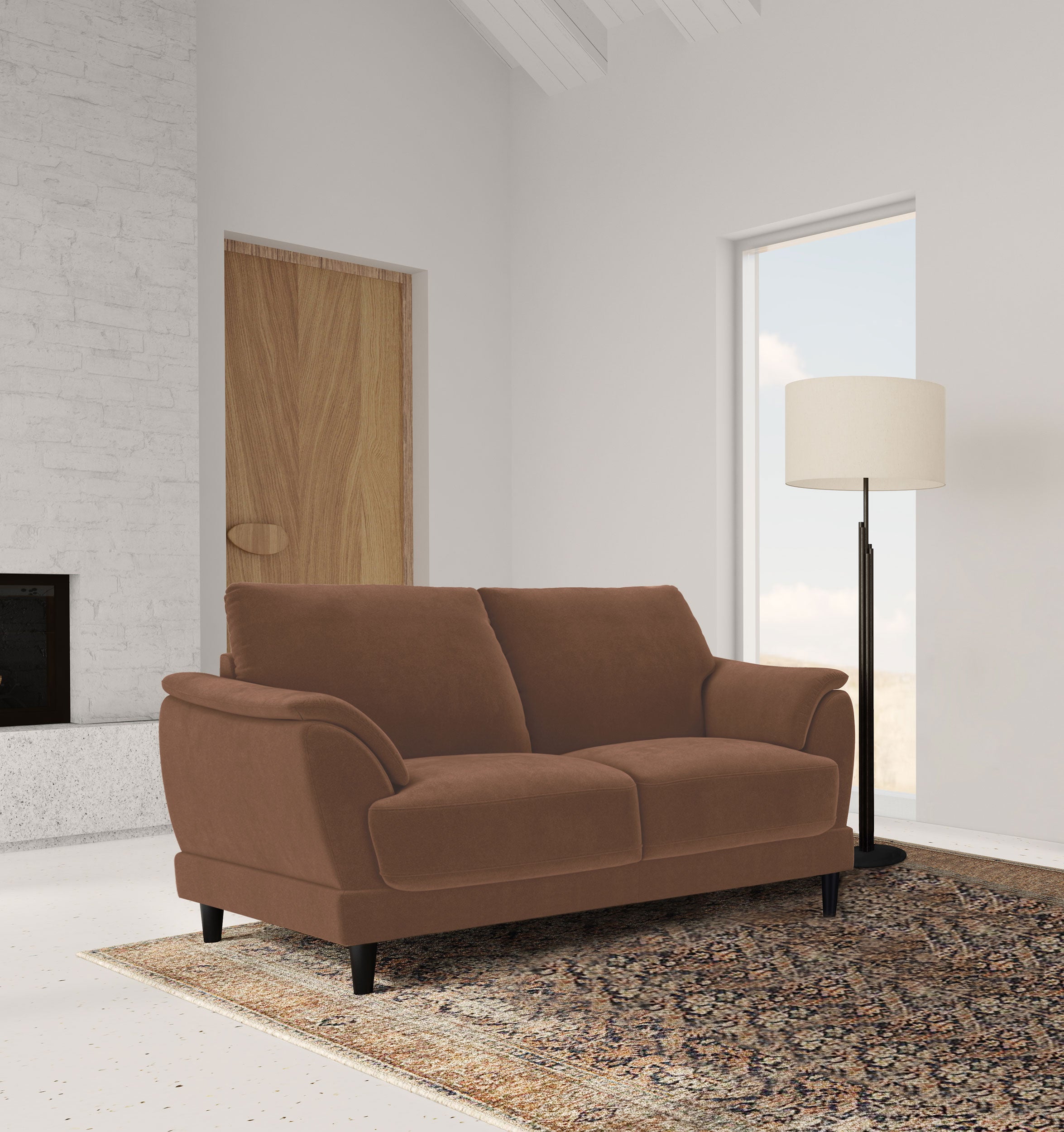 Selma Velvet Upholstered Crescent Arm Loveseat Rust — view 2
