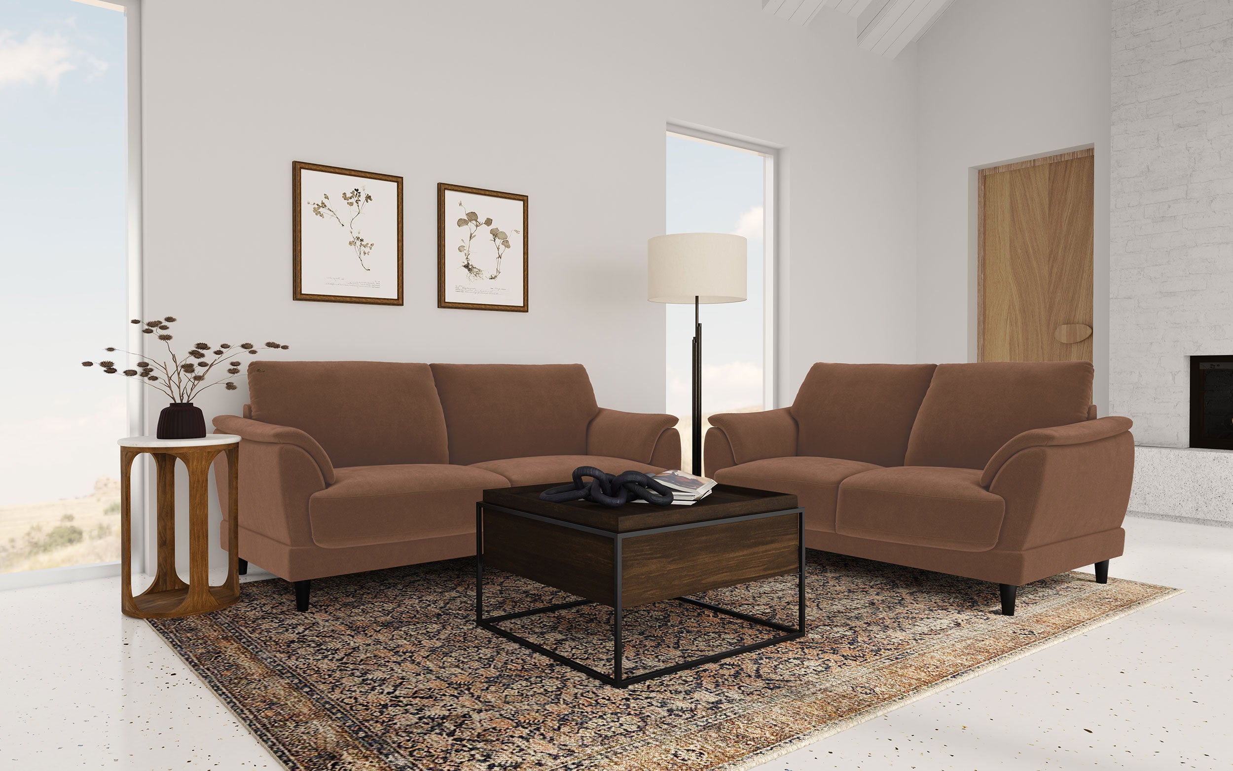 Selma Velvet Upholstered Crescent Arm Loveseat Rust — view 13
