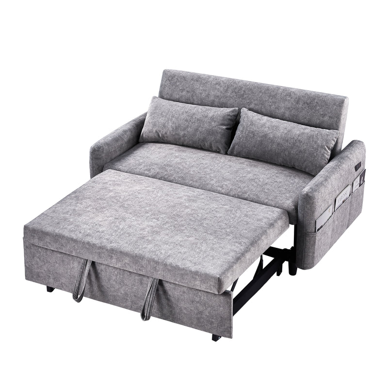 Pull Out Sleep Sofa Bed Loveseats Sofa Couch With Adjsutable Backrest, Storage Pockets, 2 Soft Pillows, USB Ports For Living Room