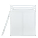 Full Size Loft Bed with Wardrobe and Desk and Shelves, White