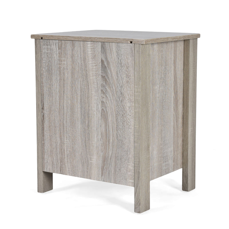 Wood Nightstand With 2 Drawers And Metal Handle - Oak