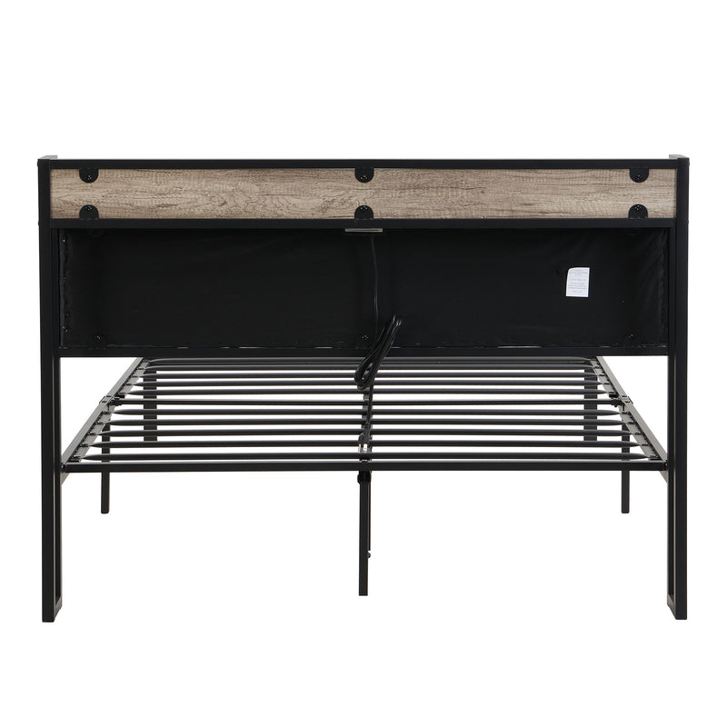 Modern Platform Bed Frame With Upholstered Storage Headboard, USB Ports