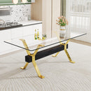 Modern Tempered Glass Dining Table With Metal Legs And Crossbars - Transparent