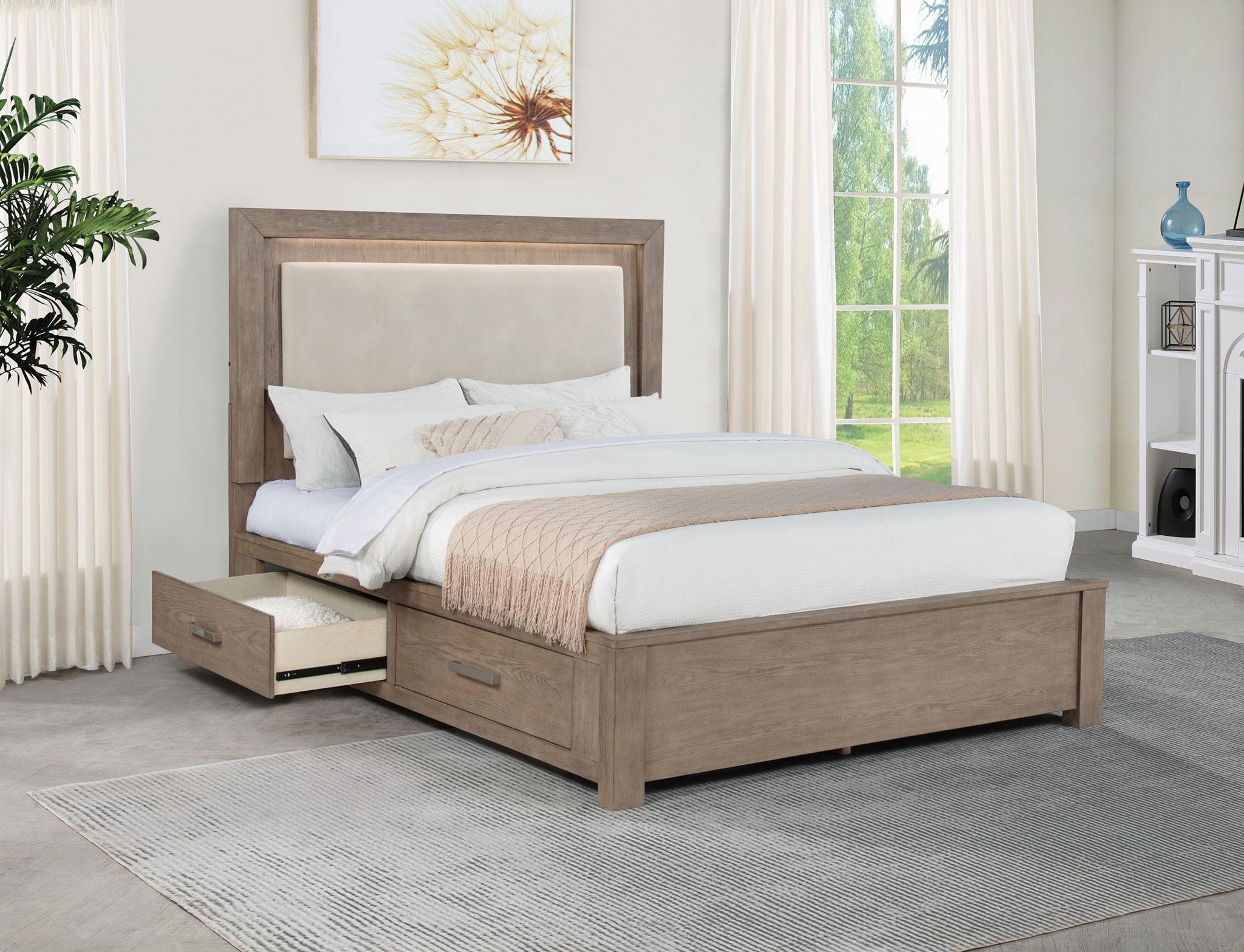 Kenora 56-inch Queen LED Storage Bed Barley Brown