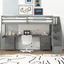 Loft Bed Frame With Built In Desk And Double Storage Drawers