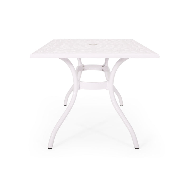Celestine - Outdoor Cast Aluminum Dining Table With Floral Lattice Design And Umbrella Holder