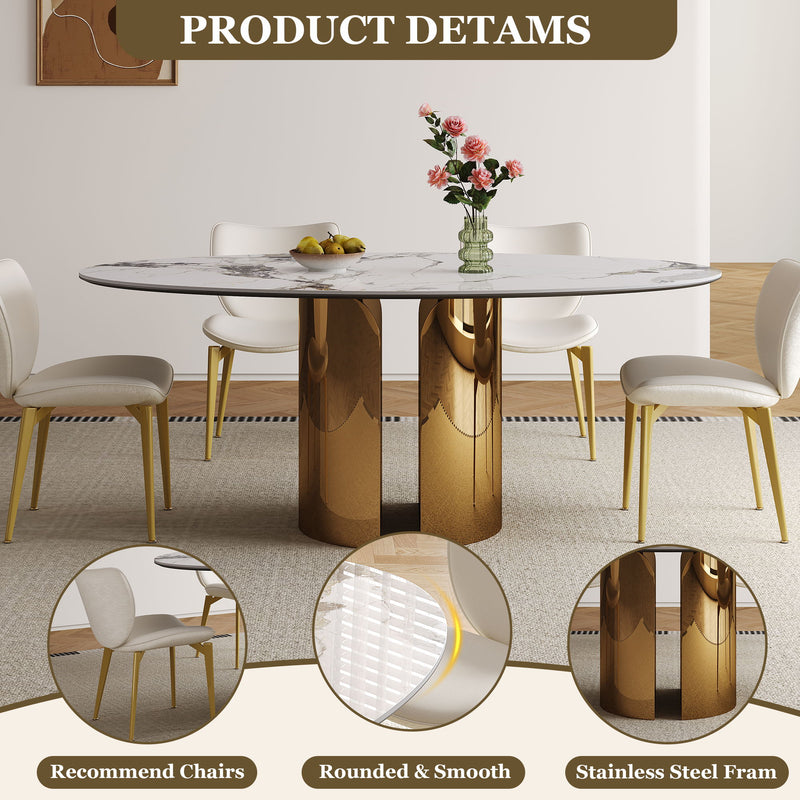 Steel Base Oval Sintered Stone Dining Table With 4 Chairs