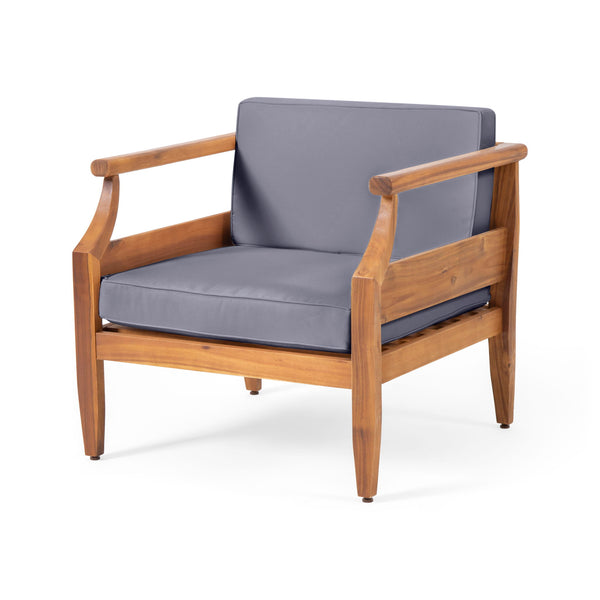 Outdoor Club Chair With Recessed Arms And Cushions - Dark Gray / Teak