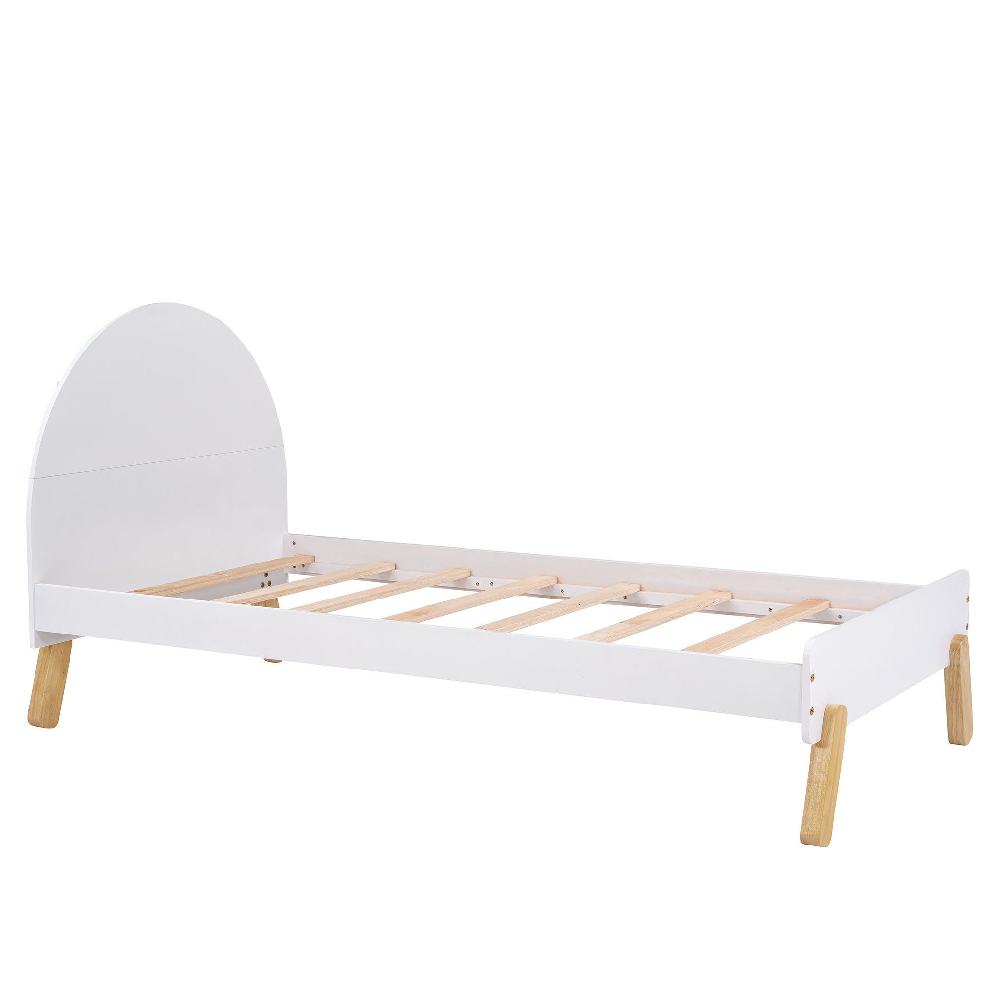 Wooden Cute Platform Bed With Curved Headboard,Twin Size Bed With Shelf Behind Headboard,White - Atlantic Fine Furniture Melbourne FL