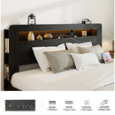 Wood Platform Bed Frame With Storage LED Light Headboard & USB