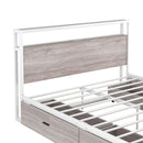 Queen Size Metal Platform Bed Frame with Four Drawers,Sockets and USB Ports ,Slat Support No Box Spring Needed White