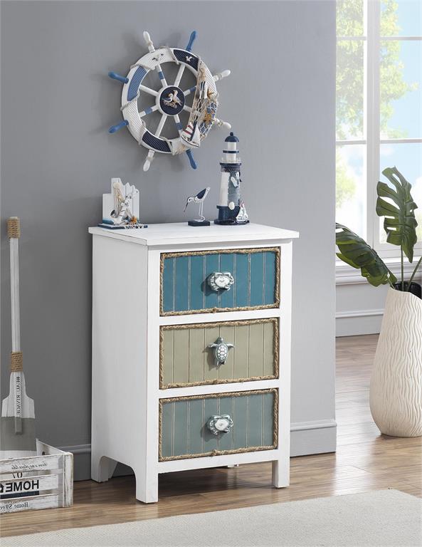 Soto Coastal Three Drawer Chairside Chest Table