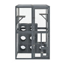 Outdoor Cat House With Shelves And Weather Protection, Removable Wood Boxes - Gray