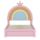 Upholstered Rainbow Design Bed, Velvet Princess Platform Bed With Storage Drawer