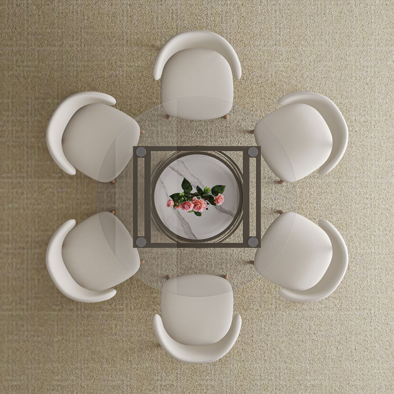 Modern Round Glass Top Dining Table With Carbon Steel Legs - White