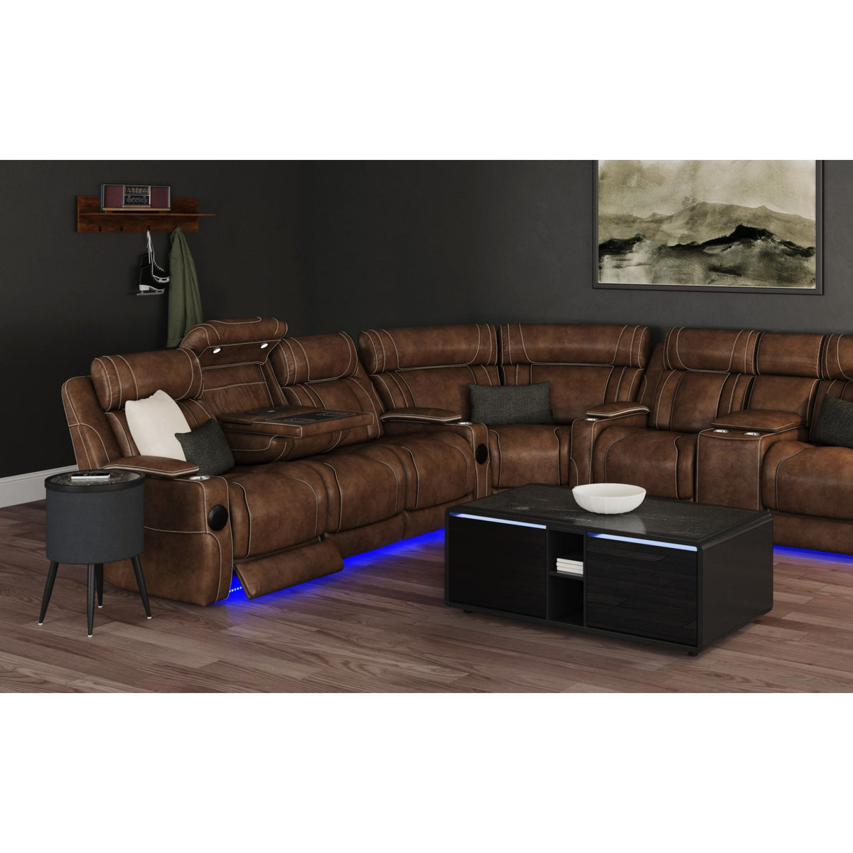 Halo Smart Coffee Table With Fridge And Speaker in Black by Elements International, view 7