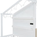 House Bed With Upholstered Sofa, Wireless Charging Station, Shelves And 2 Drawers