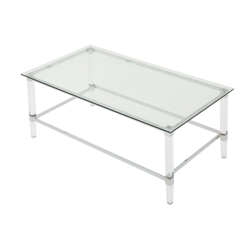 Ultra Modern Rectangle Coffee Table With Tempered Glass Surface - Clear
