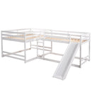 Full and Twin Size L-Shaped Bunk Bed with Slide and Short Ladder,White
