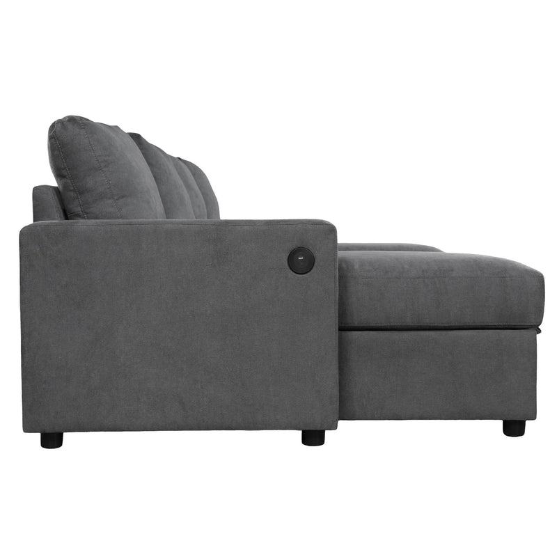 Convertible Sectional Sofa With Storage Chaise Lounges And USB Ports