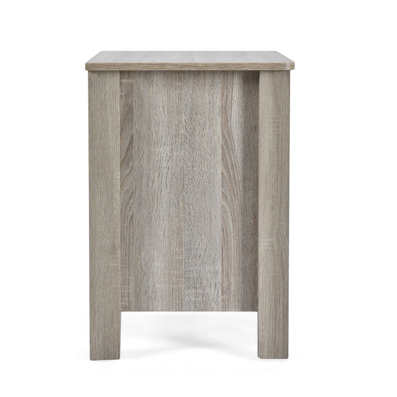 Wood Nightstand With 2 Drawers And Metal Handle - Oak