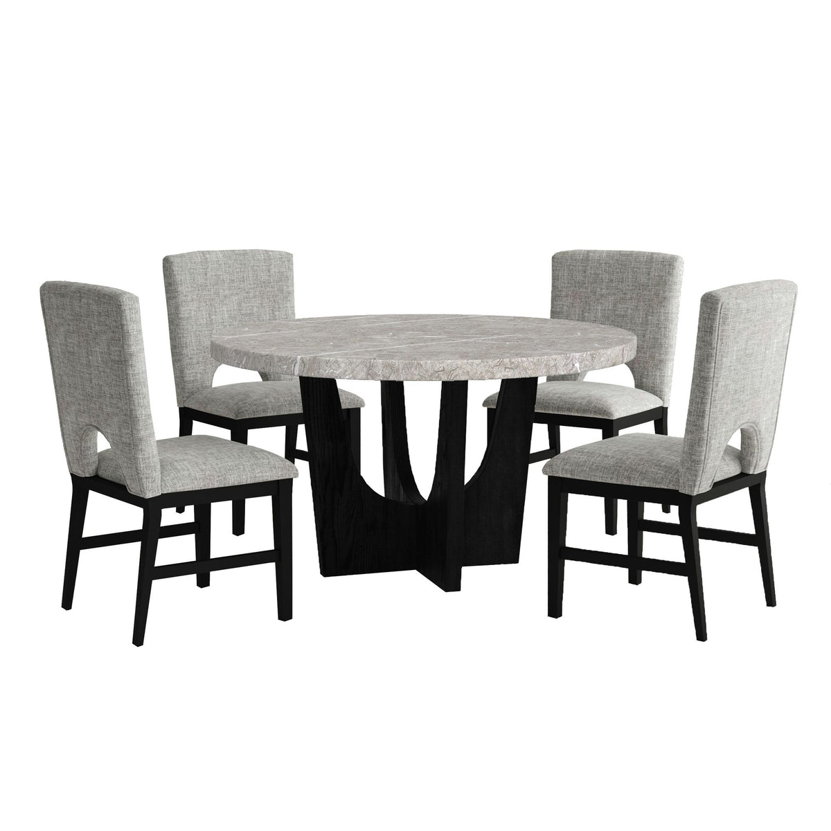 Oregon 5 Piece Standard Height Dining Set (Round Table And Four Chairs) in Black by Elements International, view 2